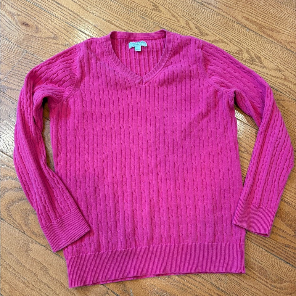 Kim Rogers Women’s Long Sleeve Pink Cable Knit Sweater Size Small Preppy Classic